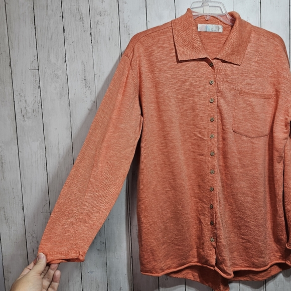 Free People Beach Orange Oversized Button Up Cotton Linen Sweater Size Medium. - Picture 3 of 8